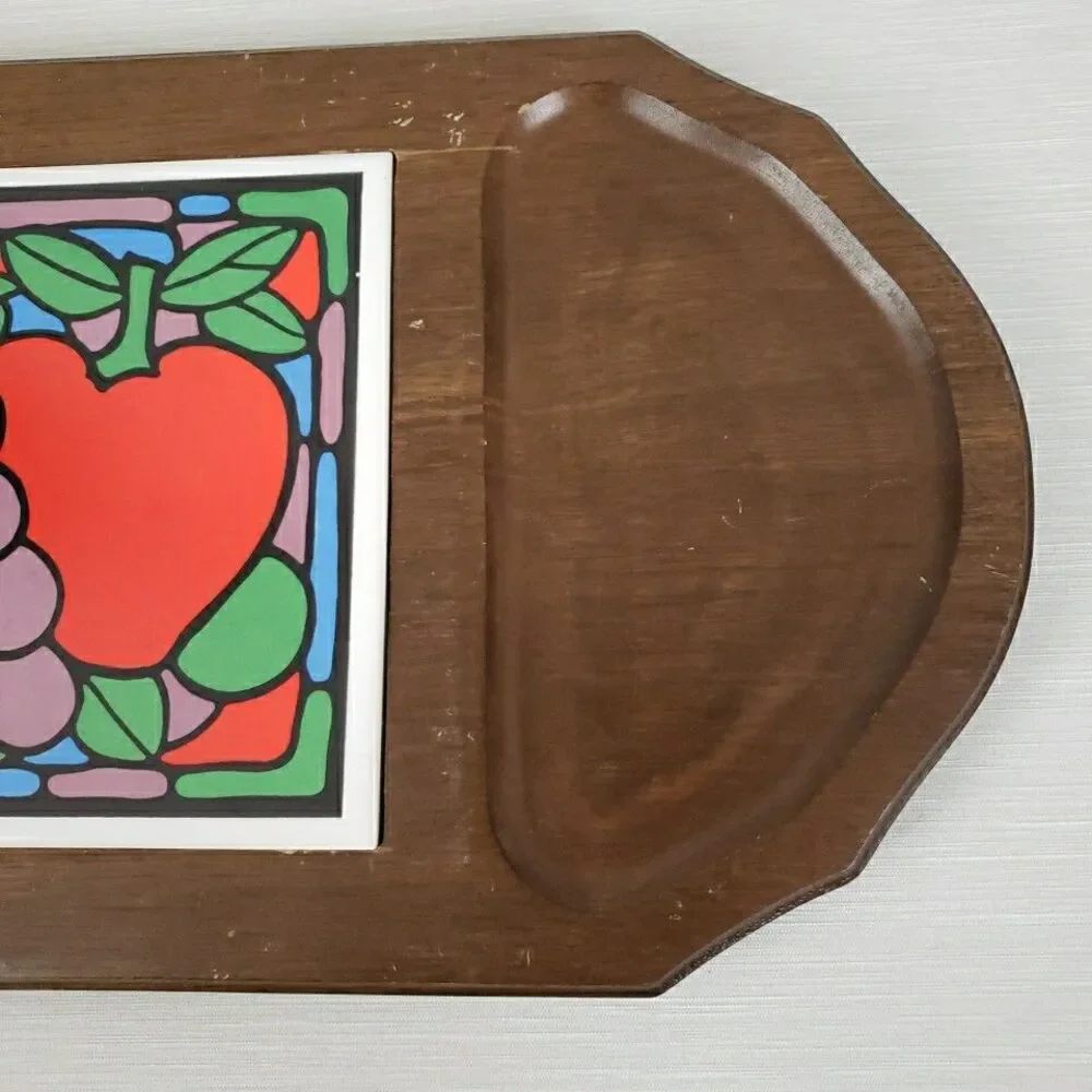 Vintage Charcuterie Board w/ Knife Cheese Platter Oval Wood Tray MCM